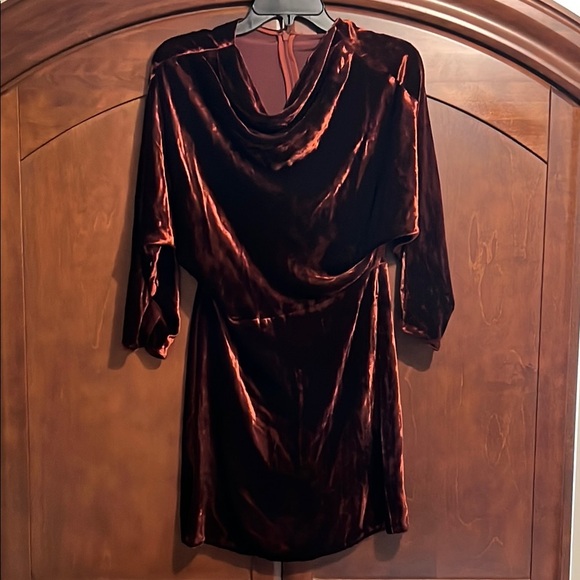 A.L.C. Dresses & Skirts - A.L.C. Cognac Cowl Neck Sheath Dress Pleated Ruched Knee-Length